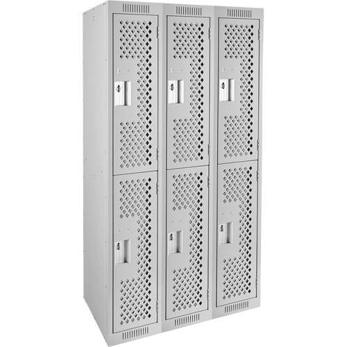 Clean Line Lockers, 2 -tier, Bank of 3, 36" x 12" x 72", Steel, Grey, Rivet (Assembled), Perforated OSI Industrial Sales