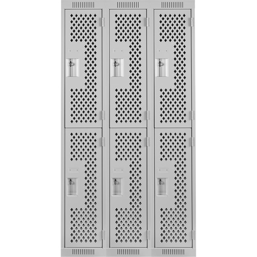 Clean Line Lockers, 2 -tier, Bank of 3, 36" x 12" x 72", Steel, Grey, Rivet (Assembled), Perforated OSI Industrial Sales