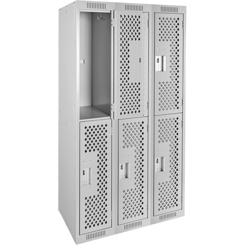 Clean Line Lockers, 2 -tier, Bank of 3, 36" x 12" x 72", Steel, Grey, Rivet (Assembled), Perforated OSI Industrial Sales