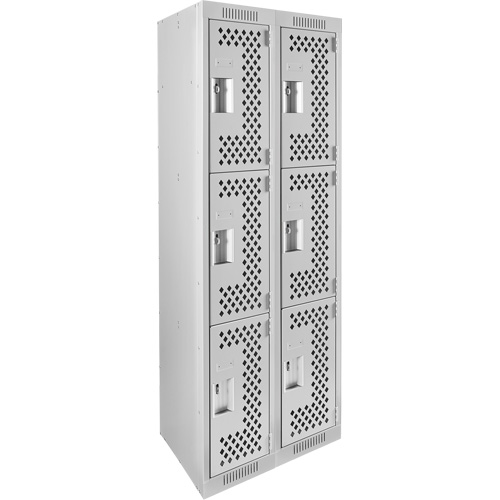 Clean Line Lockers, 3 -tier, Bank of 2, 24" x 12" x 72", Steel, Grey, Rivet (Assembled), Perforated OSI Industrial Sales