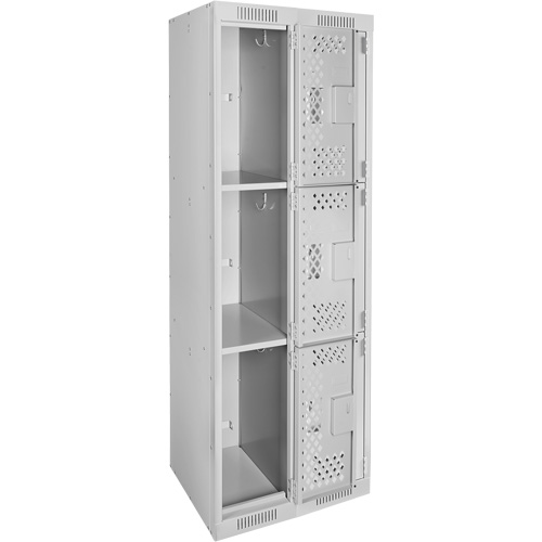 Clean Line Lockers, 3 -tier, Bank of 2, 24" x 12" x 72", Steel, Grey, Rivet (Assembled), Perforated OSI Industrial Sales