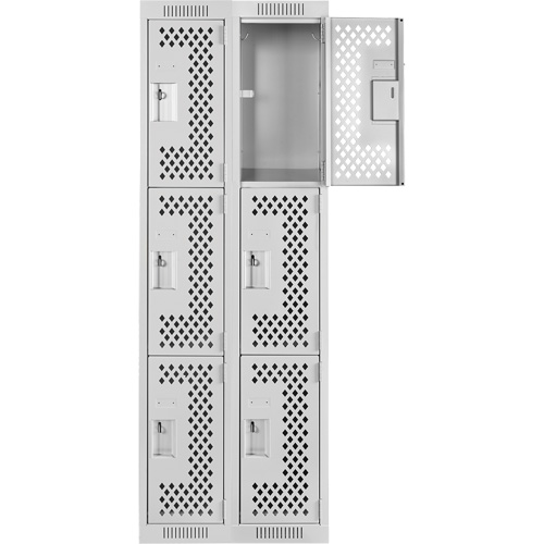Clean Line Lockers, 3 -tier, Bank of 2, 24" x 12" x 72", Steel, Grey, Rivet (Assembled), Perforated OSI Industrial Sales