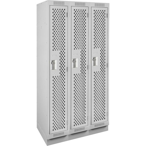 Clean Line Lockers, Bank of 3, 36" x 15" x 76", Steel, Grey, Rivet (Assembled), Perforated OSI Industrial Sales