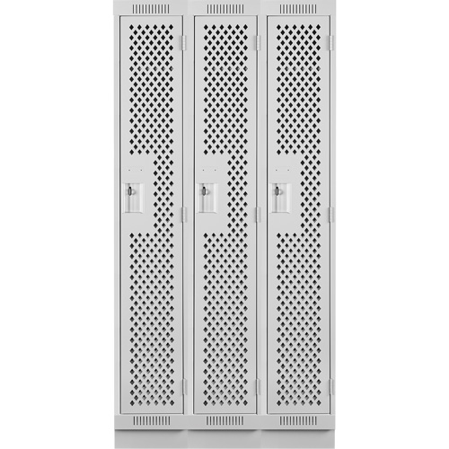 Clean Line Lockers, Bank of 3, 36" x 15" x 76", Steel, Grey, Rivet (Assembled), Perforated OSI Industrial Sales