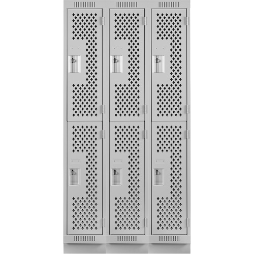 Clean Line Lockers, 2 -tier, Bank of 3, 36" x 18" x 76", Steel, Grey, Rivet (Assembled), Perforated OSI Industrial Sales