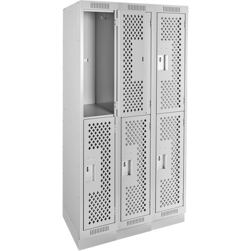 Clean Line Lockers, 2 -tier, Bank of 3, 36" x 18" x 76", Steel, Grey, Rivet (Assembled), Perforated OSI Industrial Sales