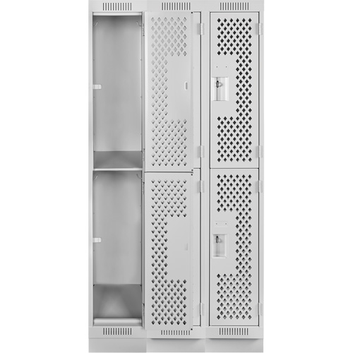 Clean Line Lockers, 2 -tier, Bank of 3, 36" x 18" x 76", Steel, Grey, Rivet (Assembled), Perforated OSI Industrial Sales