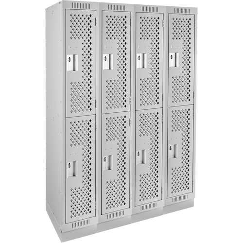 Clean Line Lockers, 2 -tier, Bank of 4, 48" x 18" x 76", Steel, Grey, Rivet (Assembled), Perforated OSI Industrial Sales