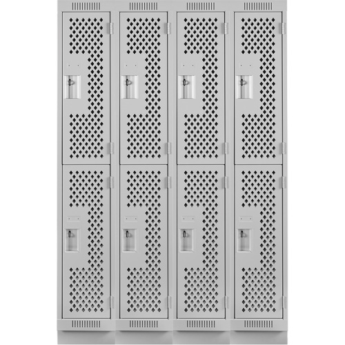 Clean Line Lockers, 2 -tier, Bank of 4, 48" x 18" x 76", Steel, Grey, Rivet (Assembled), Perforated OSI Industrial Sales