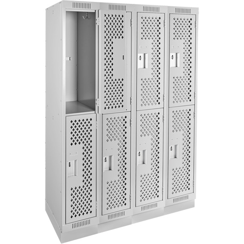 Clean Line Lockers, 2 -tier, Bank of 4, 48" x 18" x 76", Steel, Grey, Rivet (Assembled), Perforated OSI Industrial Sales