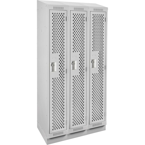 Clean Line Lockers, Bank of 3, 36" x 12" x 82", Steel, Grey, Rivet (Assembled), Perforated OSI Industrial Sales