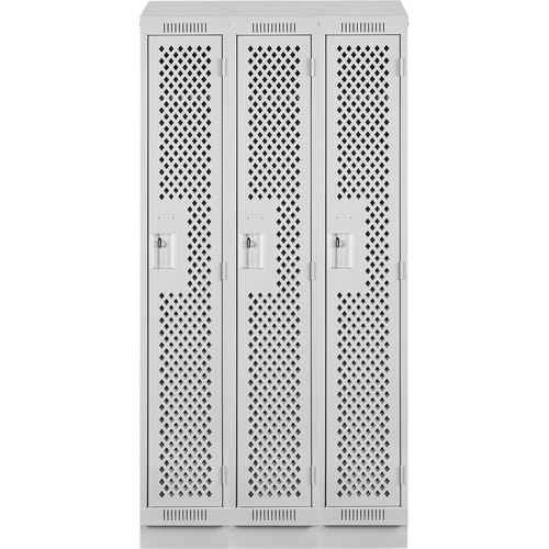 Clean Line Lockers, Bank of 3, 36" x 12" x 82", Steel, Grey, Rivet (Assembled), Perforated OSI Industrial Sales