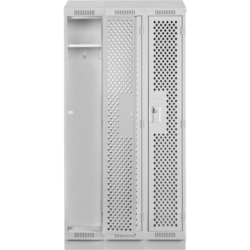 Clean Line Lockers, Bank of 3, 36" x 12" x 82", Steel, Grey, Rivet (Assembled), Perforated OSI Industrial Sales