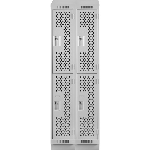 Clean Line Lockers, 2 -tier, Bank of 2, 24" x 18" x 82", Steel, Grey, Rivet (Assembled), Perforated OSI Industrial Sales