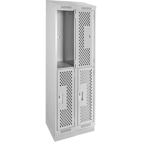 Clean Line Lockers, 2 -tier, Bank of 2, 24" x 18" x 82", Steel, Grey, Rivet (Assembled), Perforated OSI Industrial Sales