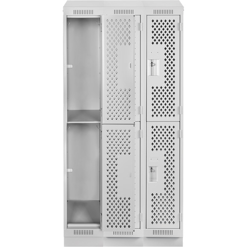 Clean Line Lockers, 2 -tier, Bank of 3, 36" x 12" x 82", Steel, Grey, Rivet (Assembled), Perforated OSI Industrial Sales