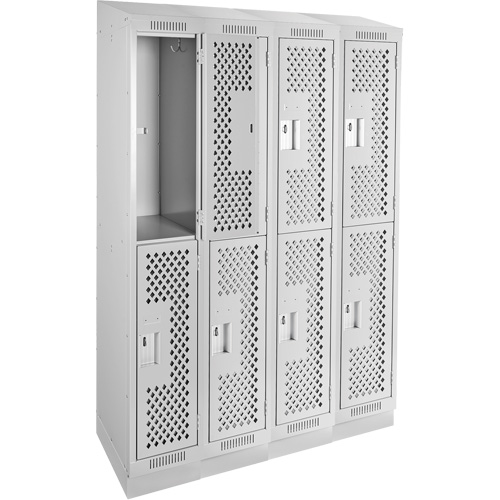 Clean Line Lockers, 2 -tier, Bank of 4, 48" x 18" x 82", Steel, Grey, Rivet (Assembled), Perforated OSI Industrial Sales