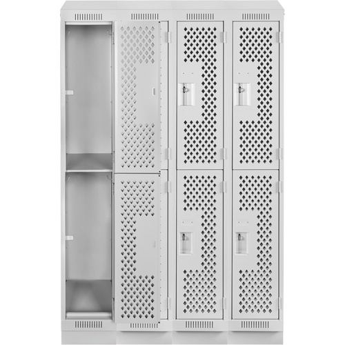 Clean Line Lockers, 2 -tier, Bank of 4, 48" x 18" x 82", Steel, Grey, Rivet (Assembled), Perforated OSI Industrial Sales