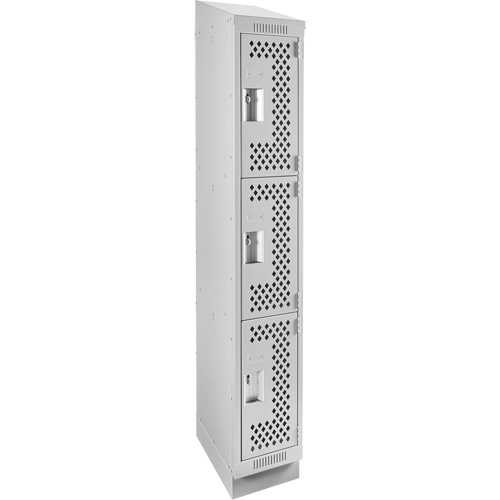 Clean Line Lockers, 3 -tier, 12" x 15" x 82", Steel, Grey, Rivet (Assembled), Perforated OSI Industrial Sales