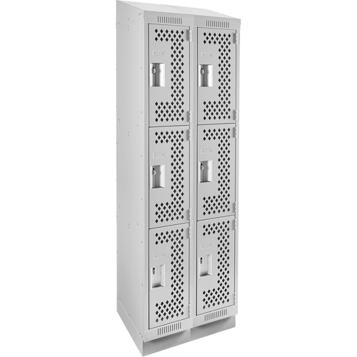 Clean Line Lockers, 3 -tier, Bank of 2, 24" x 18" x 82", Steel, Grey, Rivet (Assembled), Perforated OSI Industrial Sales
