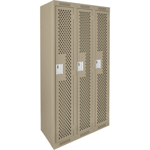 Clean Line Lockers, Bank of 3, 36" x 15" x 72", Steel, Beige, Rivet (Assembled), Perforated OSI Industrial Sales