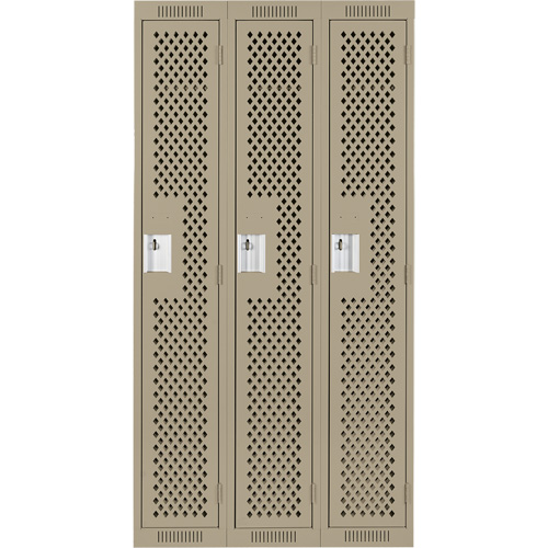 Clean Line Lockers, Bank of 3, 36" x 15" x 72", Steel, Beige, Rivet (Assembled), Perforated OSI Industrial Sales