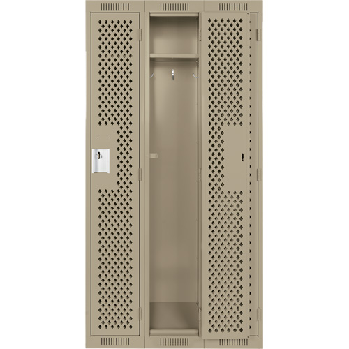 Clean Line Lockers, Bank of 3, 36" x 15" x 72", Steel, Beige, Rivet (Assembled), Perforated OSI Industrial Sales