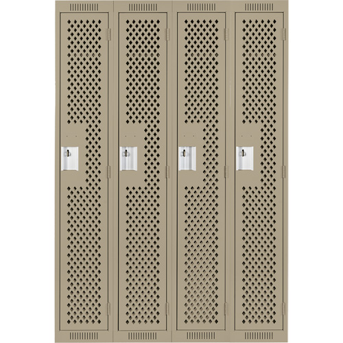 Clean Line Lockers, Bank of 4, 48" x 15" x 72", Steel, Beige, Rivet (Assembled), Perforated OSI Industrial Sales