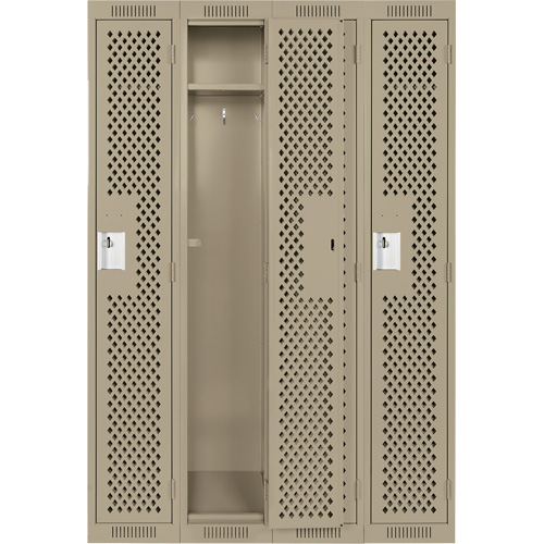 Clean Line Lockers, Bank of 4, 48" x 15" x 72", Steel, Beige, Rivet (Assembled), Perforated OSI Industrial Sales