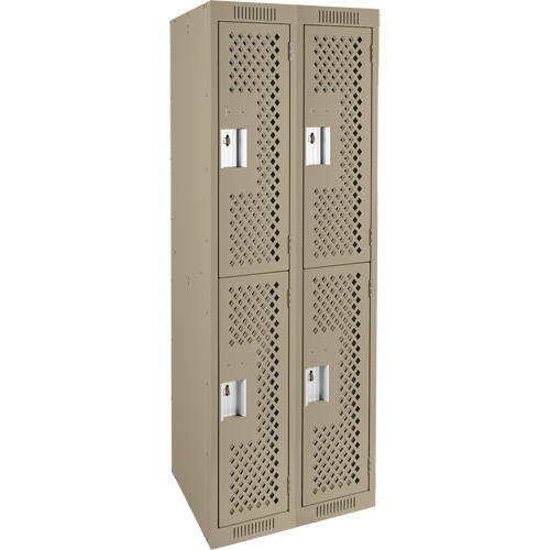 Clean Line Lockers, 2 -tier, Bank of 2, 24" x 15" x 72", Steel, Beige, Rivet (Assembled), Perforated OSI Industrial Sales