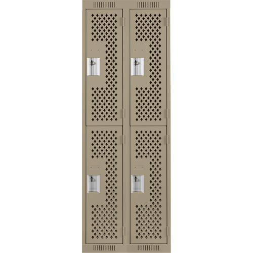 Clean Line Lockers, 2 -tier, Bank of 2, 24" x 15" x 72", Steel, Beige, Rivet (Assembled), Perforated OSI Industrial Sales