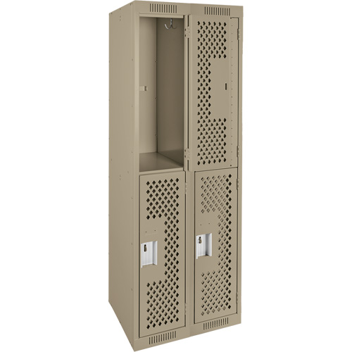 Clean Line Lockers, 2 -tier, Bank of 2, 24" x 15" x 72", Steel, Beige, Rivet (Assembled), Perforated OSI Industrial Sales