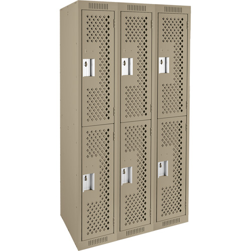 Clean Line Lockers, 2 -tier, Bank of 3, 36" x 15" x 72", Steel, Beige, Rivet (Assembled), Perforated OSI Industrial Sales