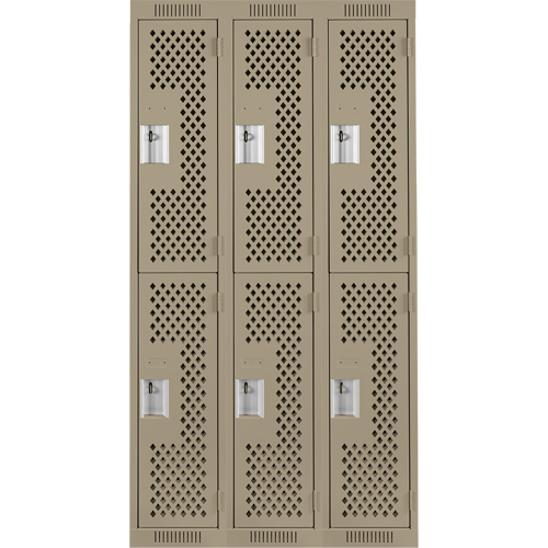 Clean Line Lockers, 2 -tier, Bank of 3, 36" x 15" x 72", Steel, Beige, Rivet (Assembled), Perforated OSI Industrial Sales