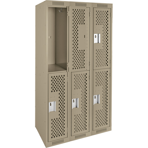Clean Line Lockers, 2 -tier, Bank of 3, 36" x 15" x 72", Steel, Beige, Rivet (Assembled), Perforated OSI Industrial Sales