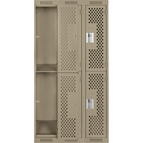 Clean Line Lockers, 2 -tier, Bank of 3, 36" x 15" x 72", Steel, Beige, Rivet (Assembled), Perforated OSI Industrial Sales