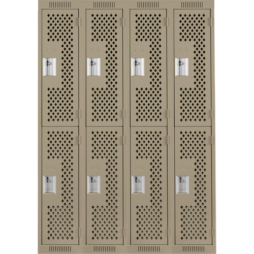 Clean Line Lockers, 2 -tier, Bank of 4, 48" x 15" x 72", Steel, Beige, Rivet (Assembled), Perforated OSI Industrial Sales