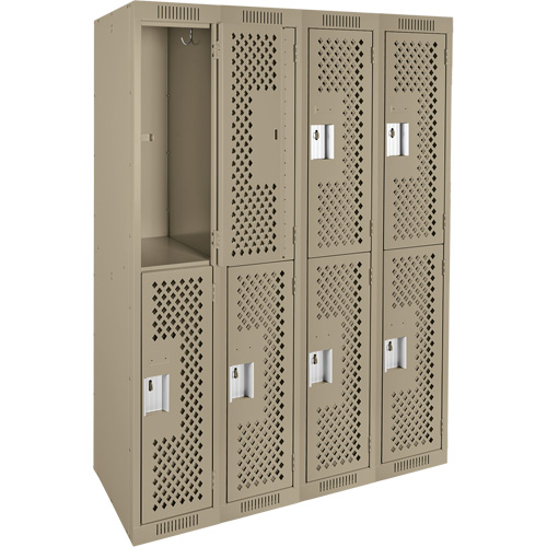 Clean Line Lockers, 2 -tier, Bank of 4, 48" x 15" x 72", Steel, Beige, Rivet (Assembled), Perforated OSI Industrial Sales