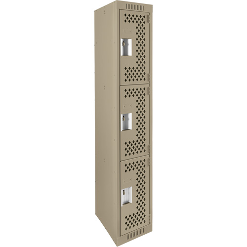 Clean Line Lockers, 3 -tier, 12" x 12" x 72", Steel, Beige, Rivet (Assembled), Perforated OSI Industrial Sales