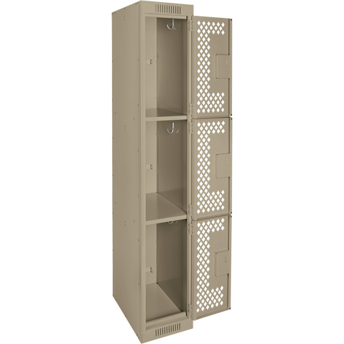 Clean Line Lockers, 3 -tier, 12" x 12" x 72", Steel, Beige, Rivet (Assembled), Perforated OSI Industrial Sales