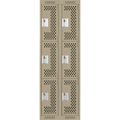 Clean Line Lockers, 3 -tier, Bank of 2, 24" x 12" x 72", Steel, Beige, Rivet (Assembled), Perforated OSI Industrial Sales