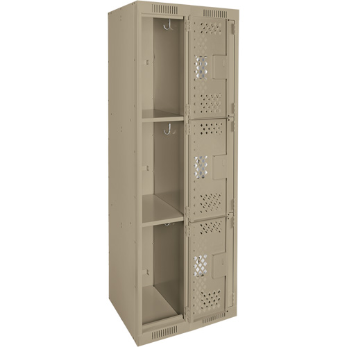 Clean Line Lockers, 3 -tier, Bank of 2, 24" x 12" x 72", Steel, Beige, Rivet (Assembled), Perforated OSI Industrial Sales