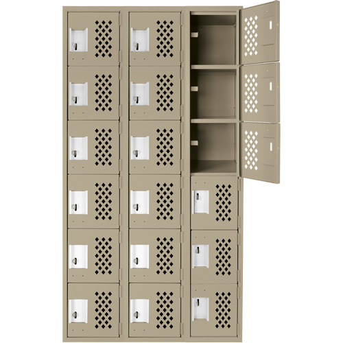 Assembled Lockerettes Clean Line Perforated Economy Lockers, 6 -tier, Bank of 3, 18" x 72" x 12", Steel OSI Industrial Sales