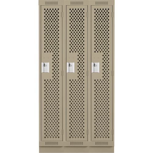 Clean Line Lockers, Bank of 3, 36" x 15" x 76", Steel, Beige, Rivet (Assembled), Perforated OSI Industrial Sales