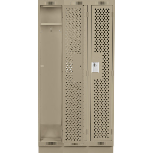 Clean Line Lockers, Bank of 3, 36" x 15" x 76", Steel, Beige, Rivet (Assembled), Perforated OSI Industrial Sales