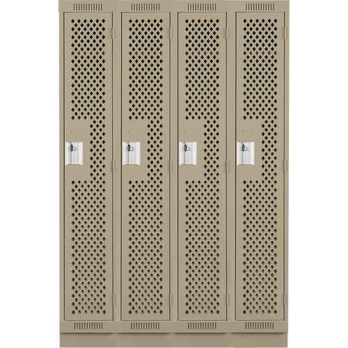 Clean Line Lockers, Bank of 4, 48" x 15" x 76", Steel, Beige, Rivet (Assembled), Perforated OSI Industrial Sales