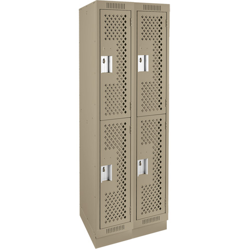 Clean Line Lockers, 2 -tier, Bank of 2, 24" x 18" x 76", Steel, Beige, Rivet (Assembled), Perforated OSI Industrial Sales