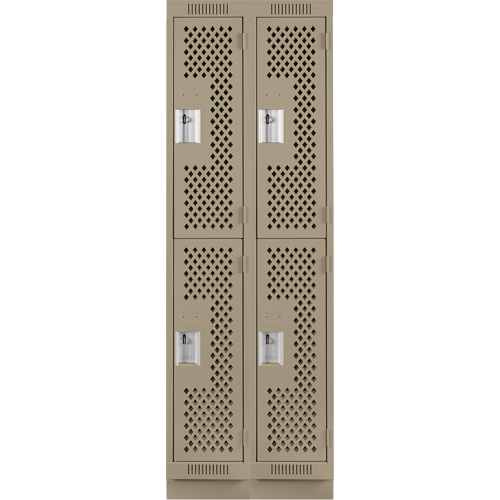Clean Line Lockers, 2 -tier, Bank of 2, 24" x 18" x 76", Steel, Beige, Rivet (Assembled), Perforated OSI Industrial Sales