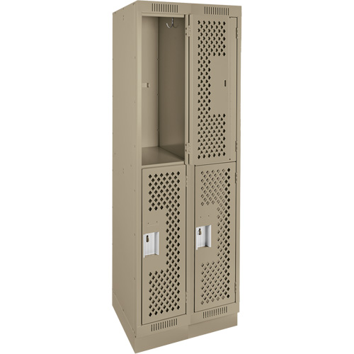 Clean Line Lockers, 2 -tier, Bank of 2, 24" x 18" x 76", Steel, Beige, Rivet (Assembled), Perforated OSI Industrial Sales