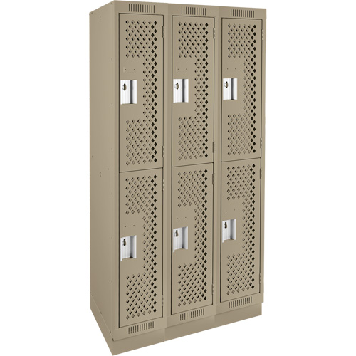 Clean Line Lockers, 2 -tier, Bank of 3, 36" x 18" x 76", Steel, Beige, Rivet (Assembled), Perforated OSI Industrial Sales